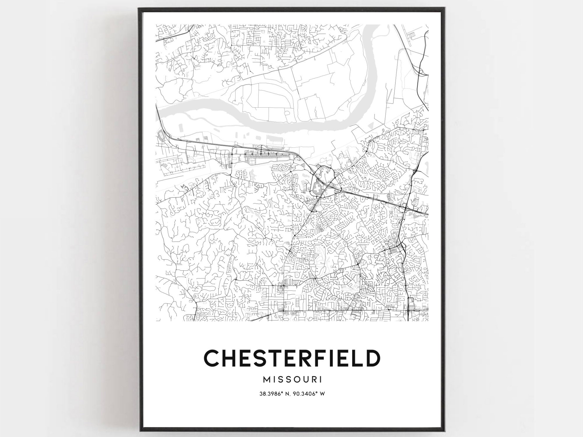 Chesterfield Map Print Chesterfield Map Poster Wall Art Mo Etsy