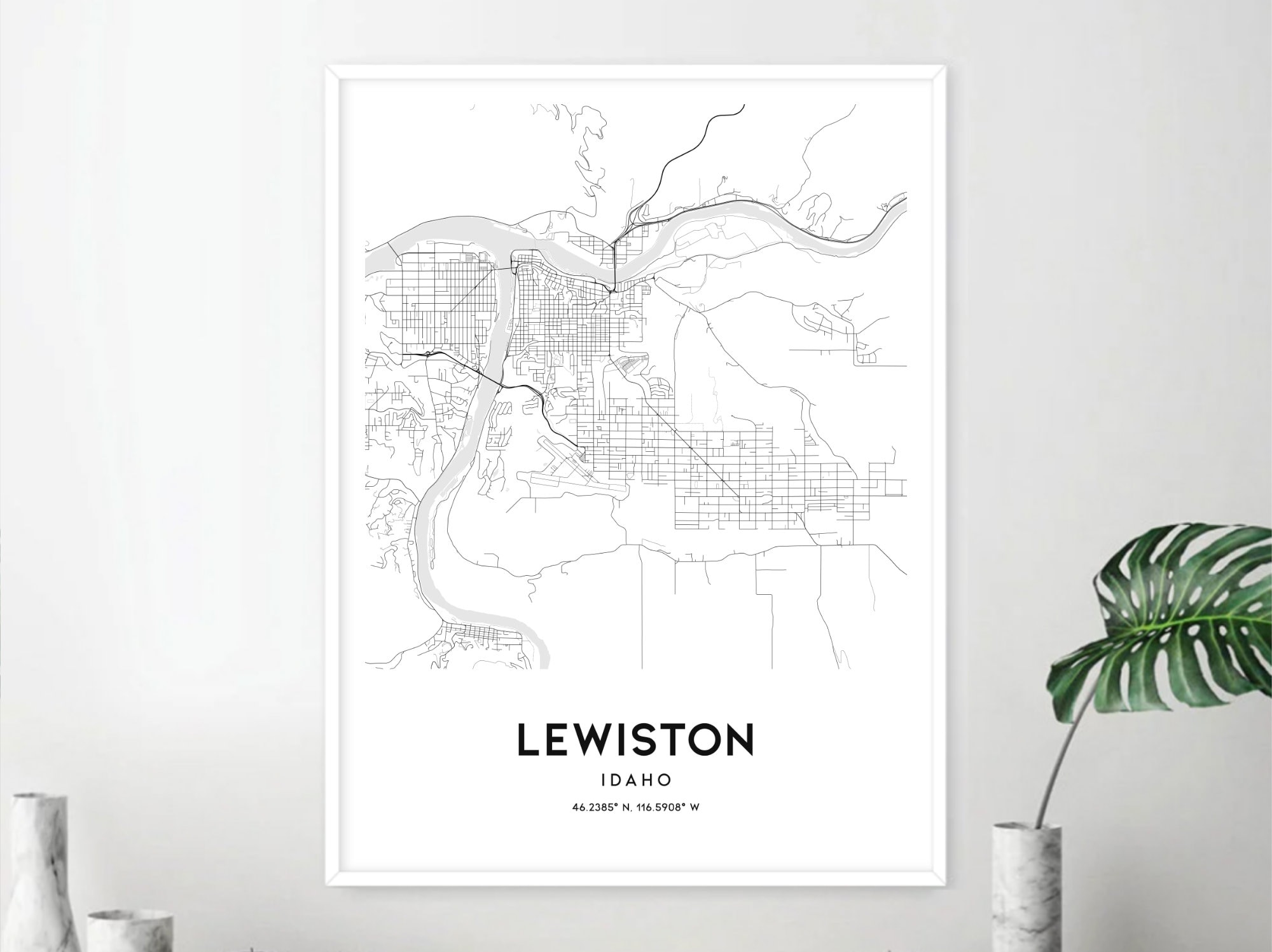 Lewiston Map Print, Lewiston Map Poster Wall Art, Id City Map, Idaho