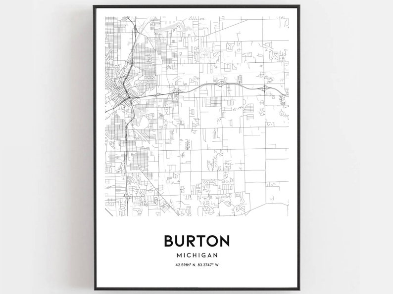 Burton Map Print Burton Map Poster Wall Art Mi City Map Etsy