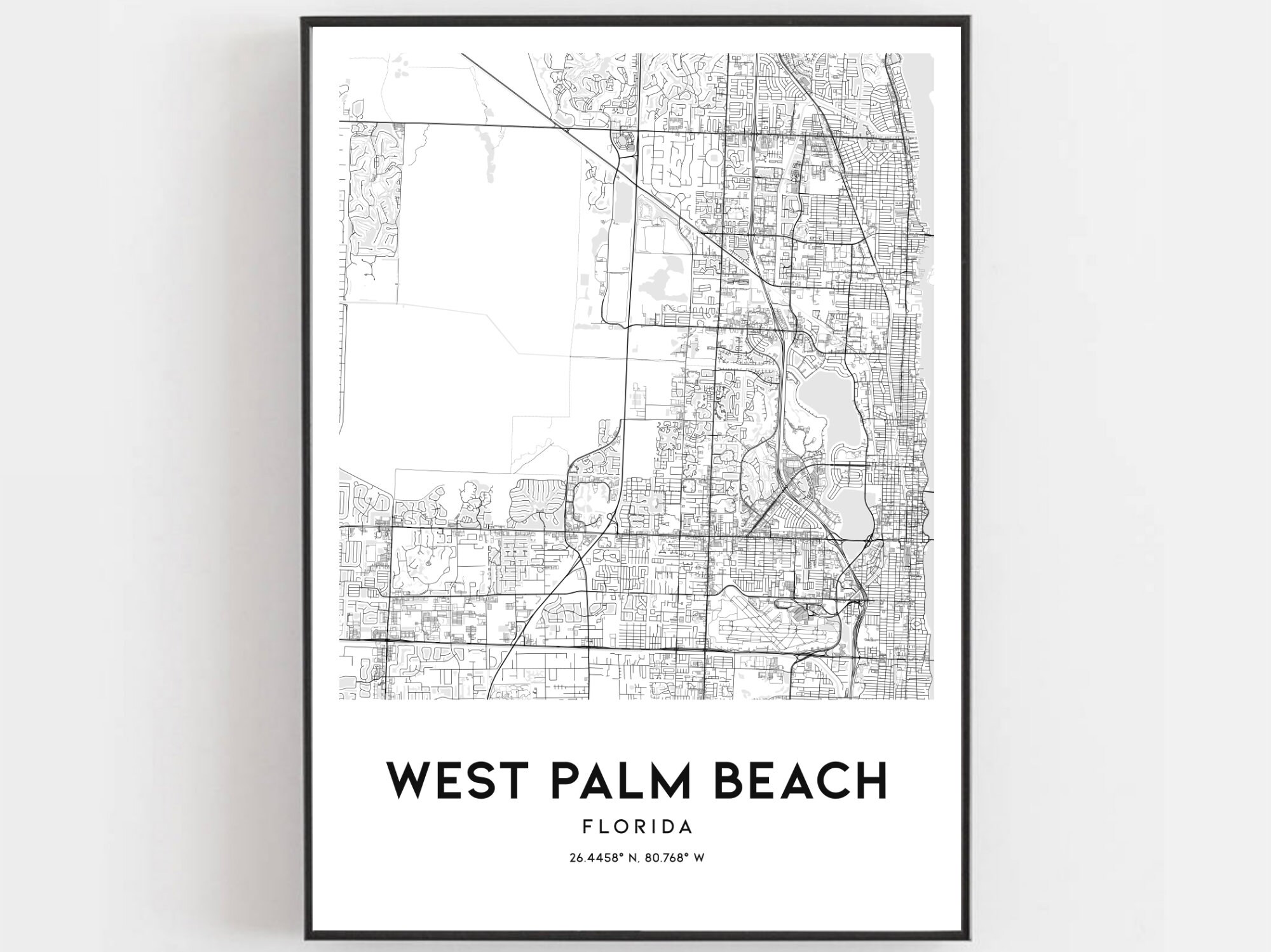 West Palm Beach Map Print, West Palm Beach Map Poster Wall Art, Fl City ...