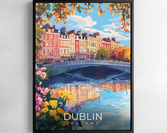 Dublin Print Ireland Travel Wall Art Cityscape Illustration Poster