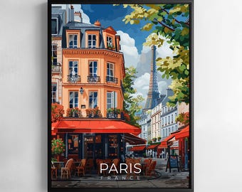 Paris romantic Print Poster France Travel Wall Art Cityscape Illustration Flowered Decor
