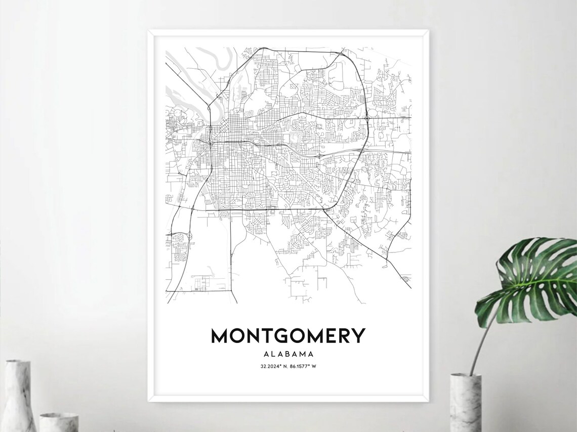 Montgomery Map Print Montgomery Map Poster Wall Art Al City - Etsy