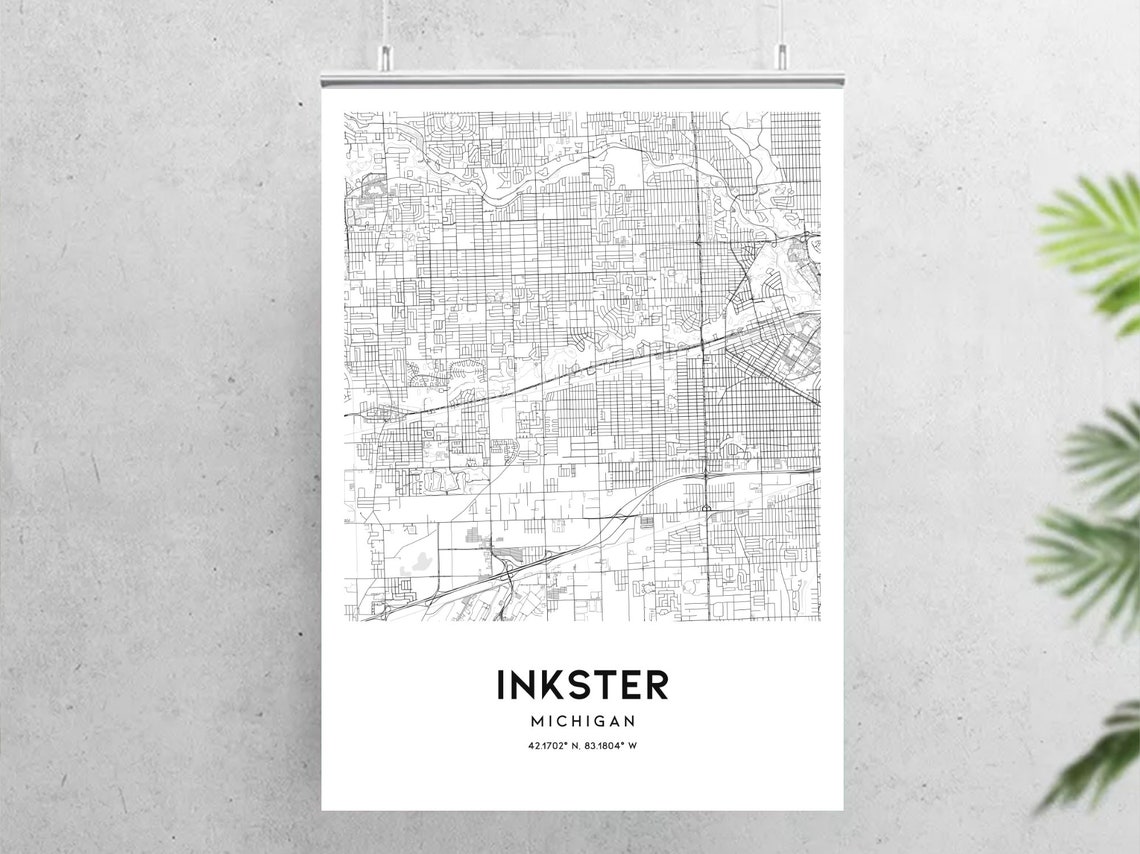 Inkster Map Print Inkster Map Poster Wall Art Mi City Map Etsy