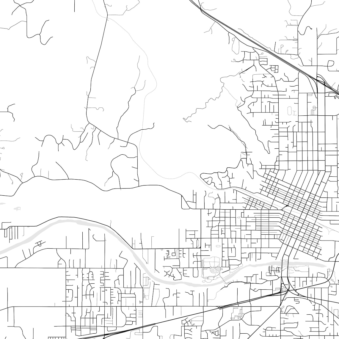Grants Pass Map Print, Grants Pass Map Poster Wall Art, or City Map 
