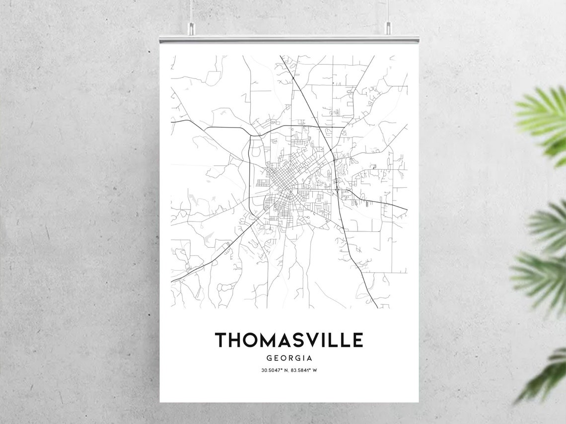 Thomasville Map Print Thomasville Map Poster Wall Art Ga Etsy