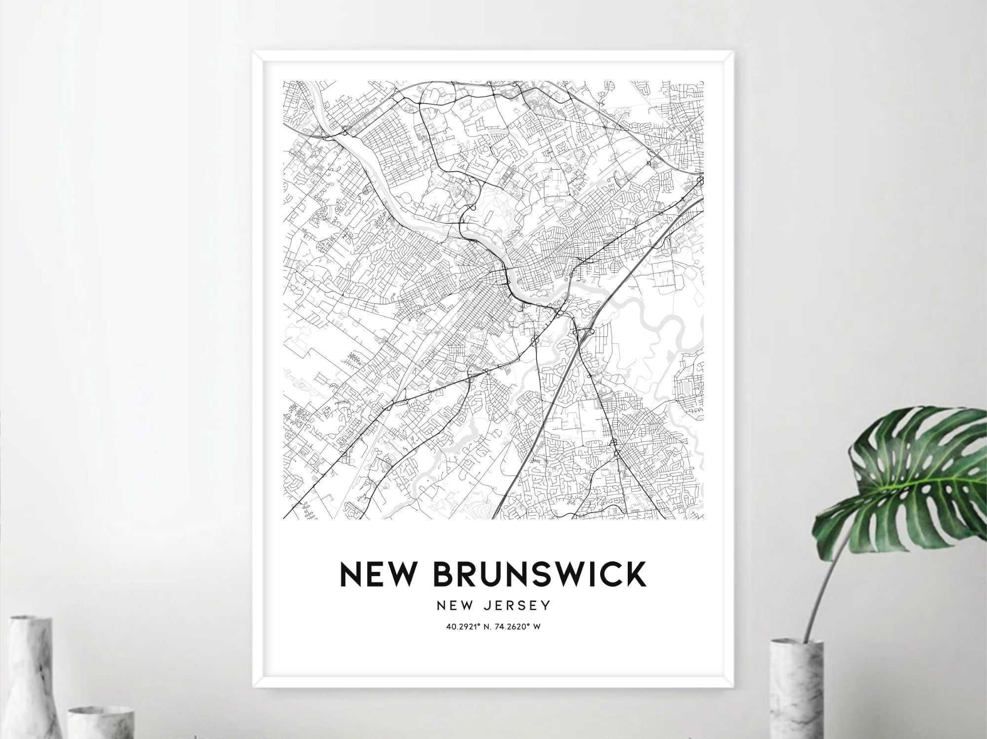 New Brunswick Map Print, New Brunswick Map Poster Wall Art, Nj City Map, New Jersey Print Street ...