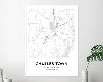 Charles Town Map Print, Charles Town Map Poster Wall Art, Va  City Map, West Virginia Print Street Map Decor, Road Map Gift, D2230