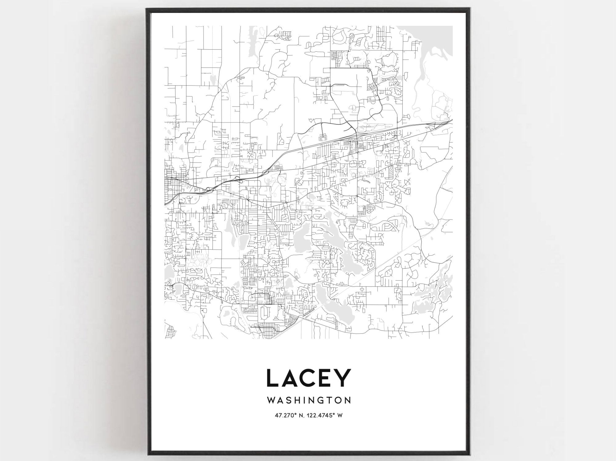 Lacey Map Print Lacey Map Poster Wall Art Wa City Map Etsy