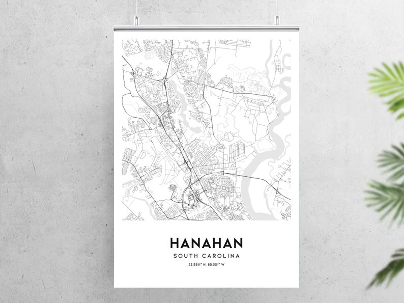 Hanahan Map Print Hanahan Map Poster Wall Art Sc City Map Etsy