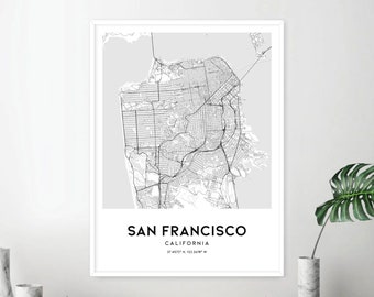 San Francisco Map Print, San Francisco Map Poster Wall Art, Ca  City Map, California Print Street Map Decor, Road Map Gift, D77