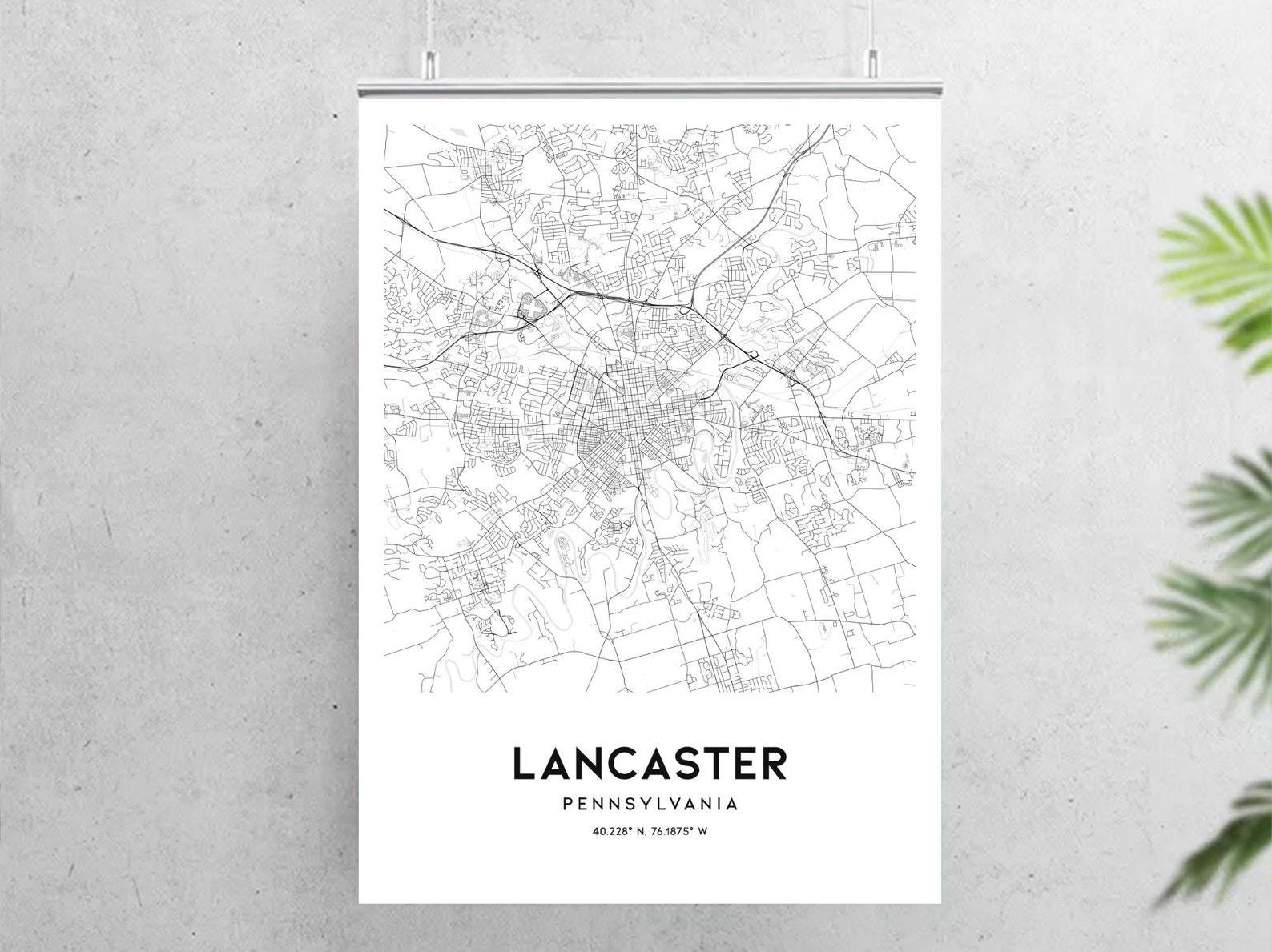 Lancaster Map Print Lancaster Map Poster Wall Art Pa City | Etsy