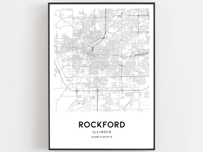 Rockford Map Print Rockford Map Poster Wall Art Il City Map Etsy