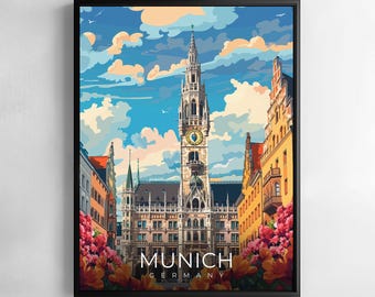 Munich Print Germany Travel Wall Art Cityscape Illustration Poster
