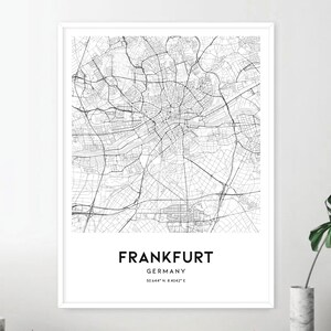 Frankfurt Map Print, Frankfurt Map Poster Wall Art, Frankfurt  City Map, Frankfurt Print Street Map Decor, Road Map Gift, D100