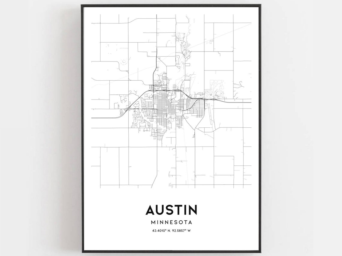Austin Map Print Austin Map Poster Wall Art Mn City Map Etsy
