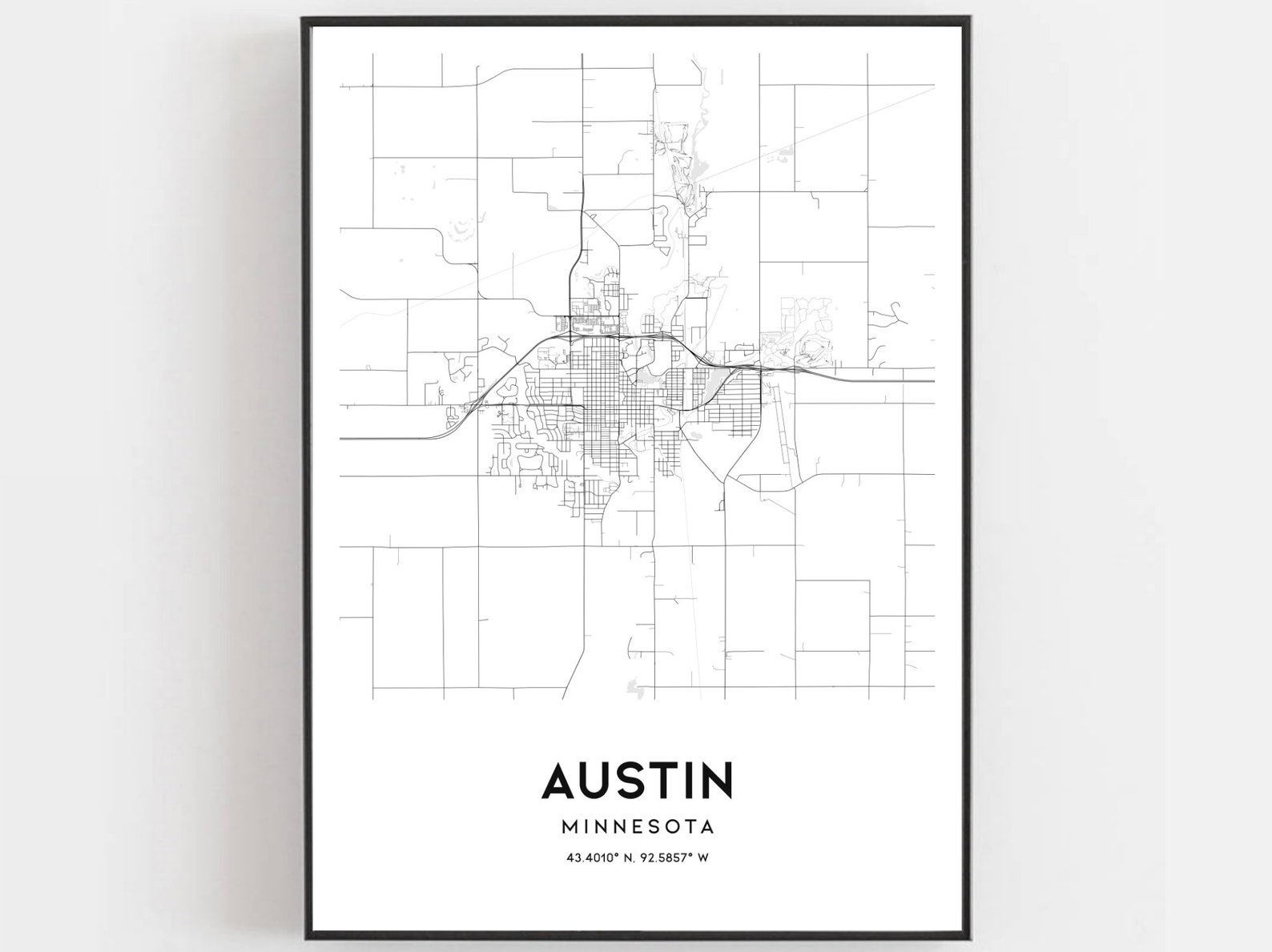 Austin Map Print Austin Map Poster Wall Art Mn City Map | Etsy