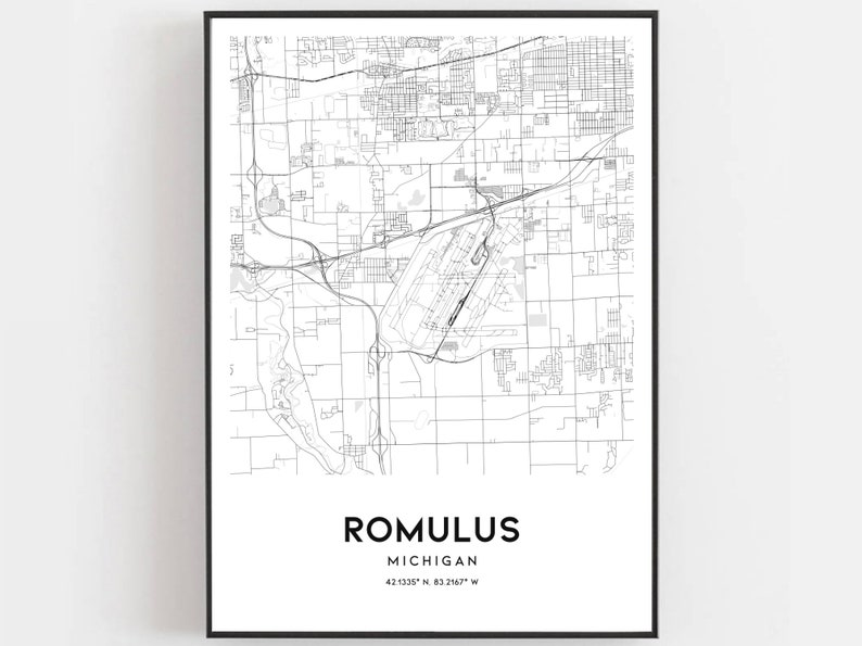 Romulus Map Print Romulus Map Poster Wall Art Mi City Map Etsy