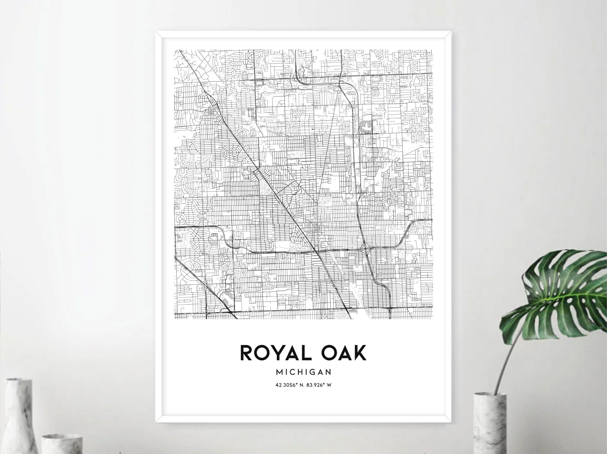 Royal Oak Map Print, Royal Oak Map Poster Wall Art, Mi City Map