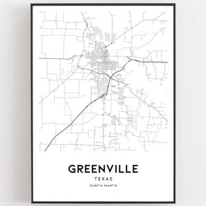 Greenville Map Print Greenville Map Poster Wall Art Tx City Etsy Il Aceu 