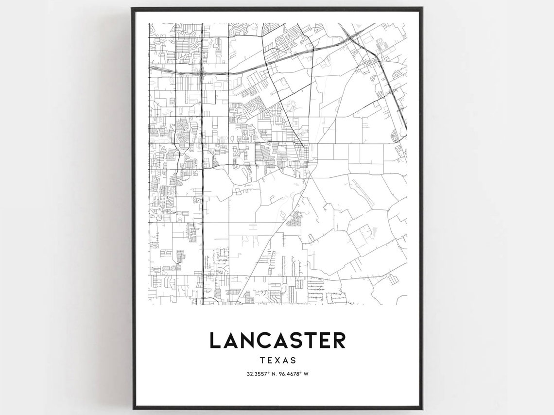 Lancaster Map Print Lancaster Map Poster Wall Art Tx City | Etsy
