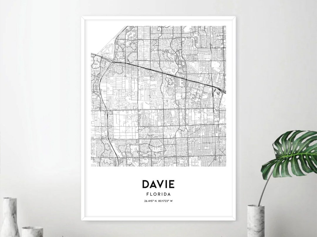 Davie Map Print Davie Map Poster Wall Art Fl City Map - Etsy
