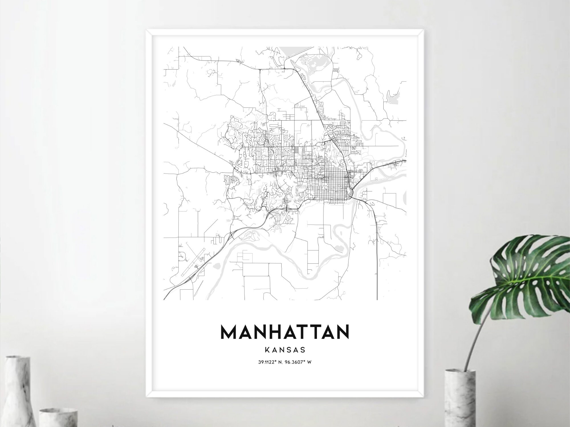 Manhattan Map Print Manhattan Map Poster Wall Art Ks City - Etsy