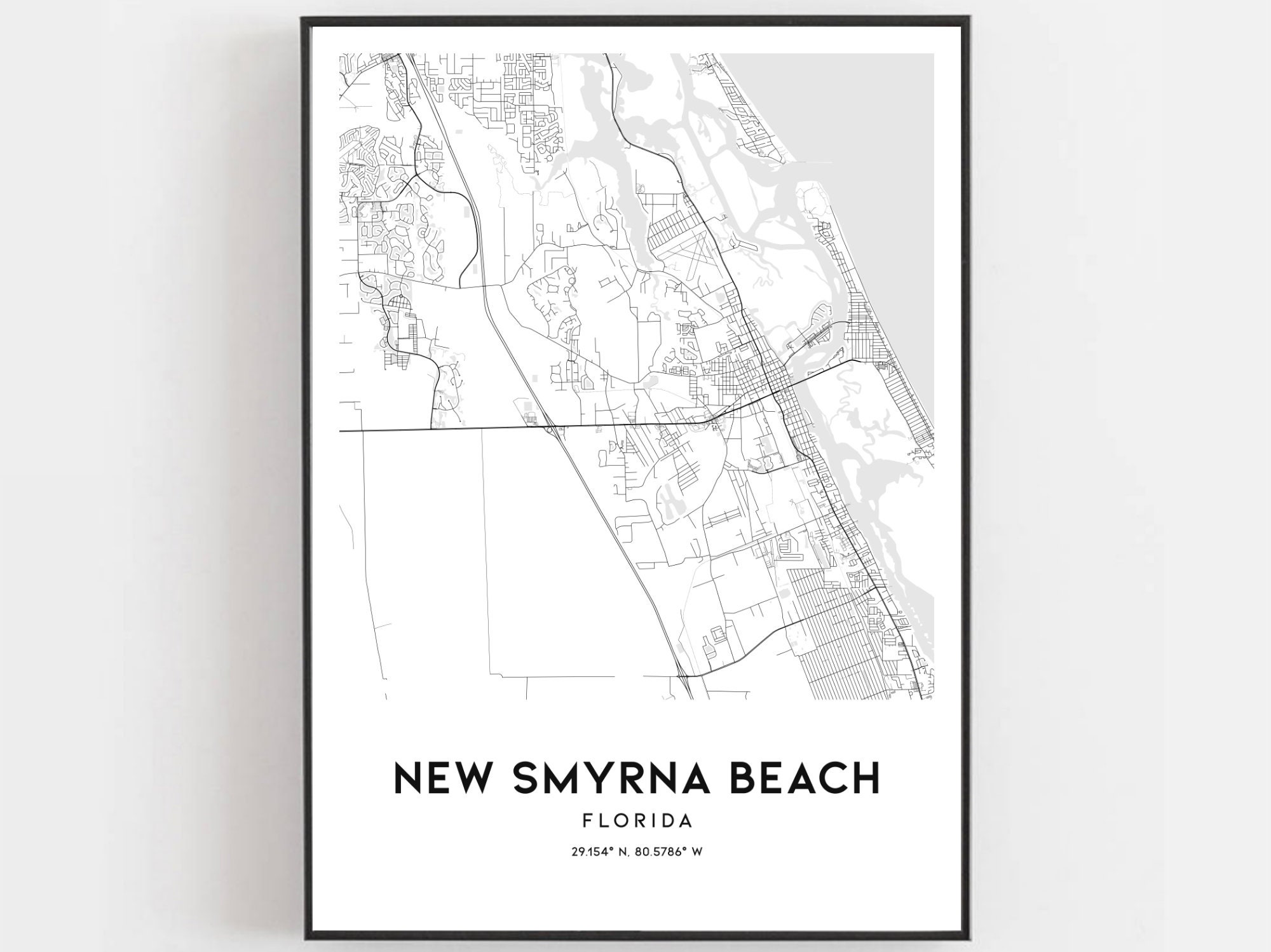 New Smyrna Beach Map Print New Smyrna Beach Map Poster Wall Etsy