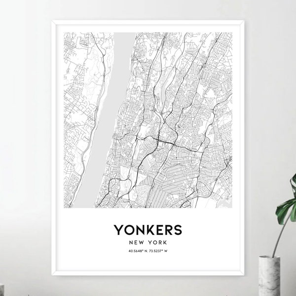 Yonkers Map Print, Yonkers Map Poster Wall Art, Ny  City Map, New York Print Street Map Decor, Road Map Gift, D614