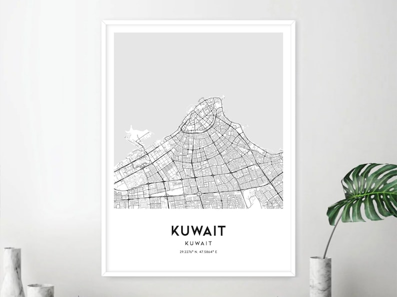 Kuwait Map Print Kuwait Map Poster Wall Art Kuwait City Map Etsy