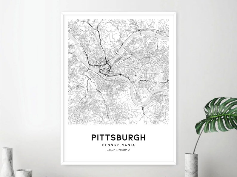 Pittsburgh Map Print Pittsburgh Map Poster Wall Art Pa City Etsy