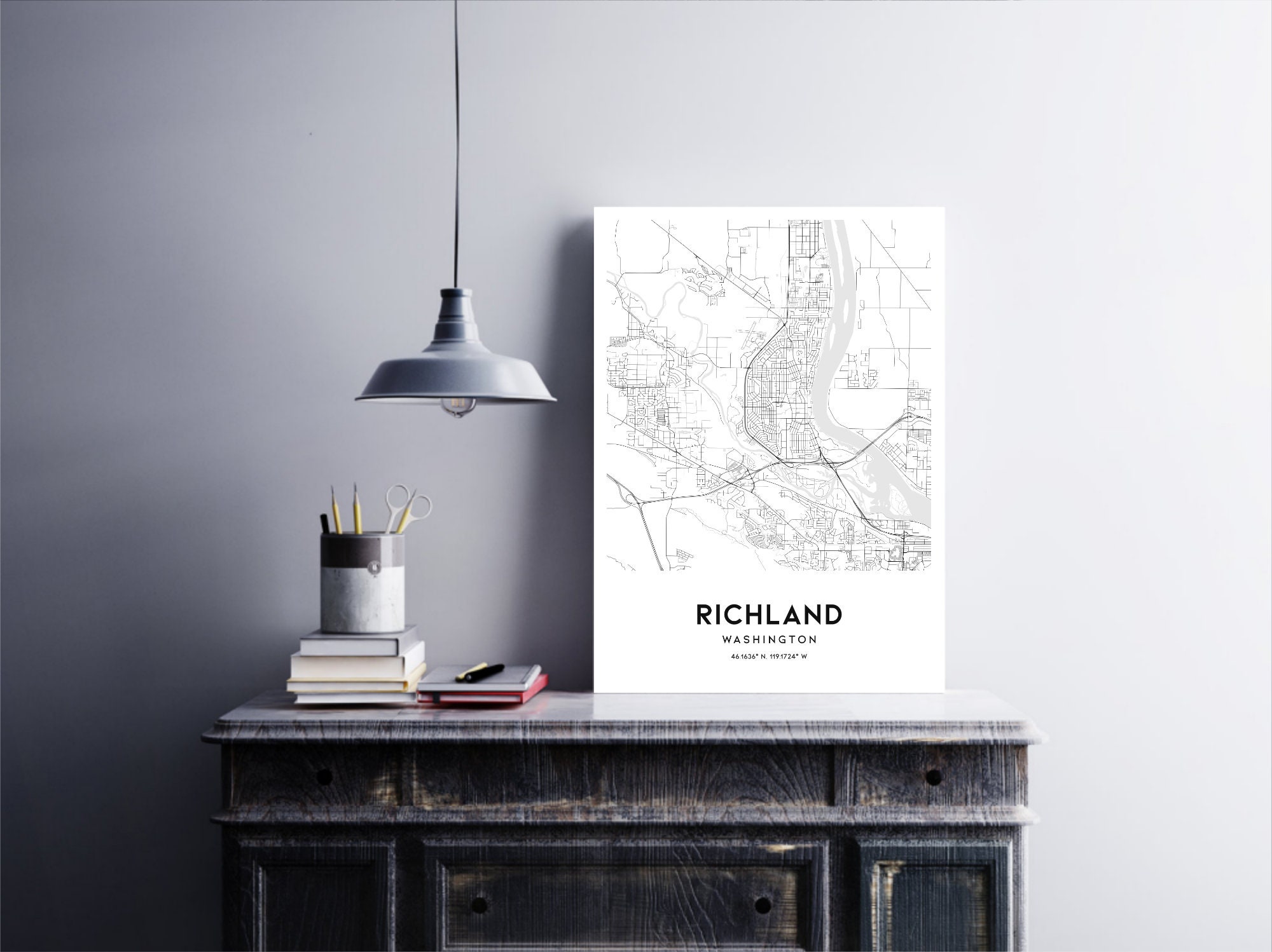 Richland Map Print, Richland Map Poster Wall Art, Wa City Map 