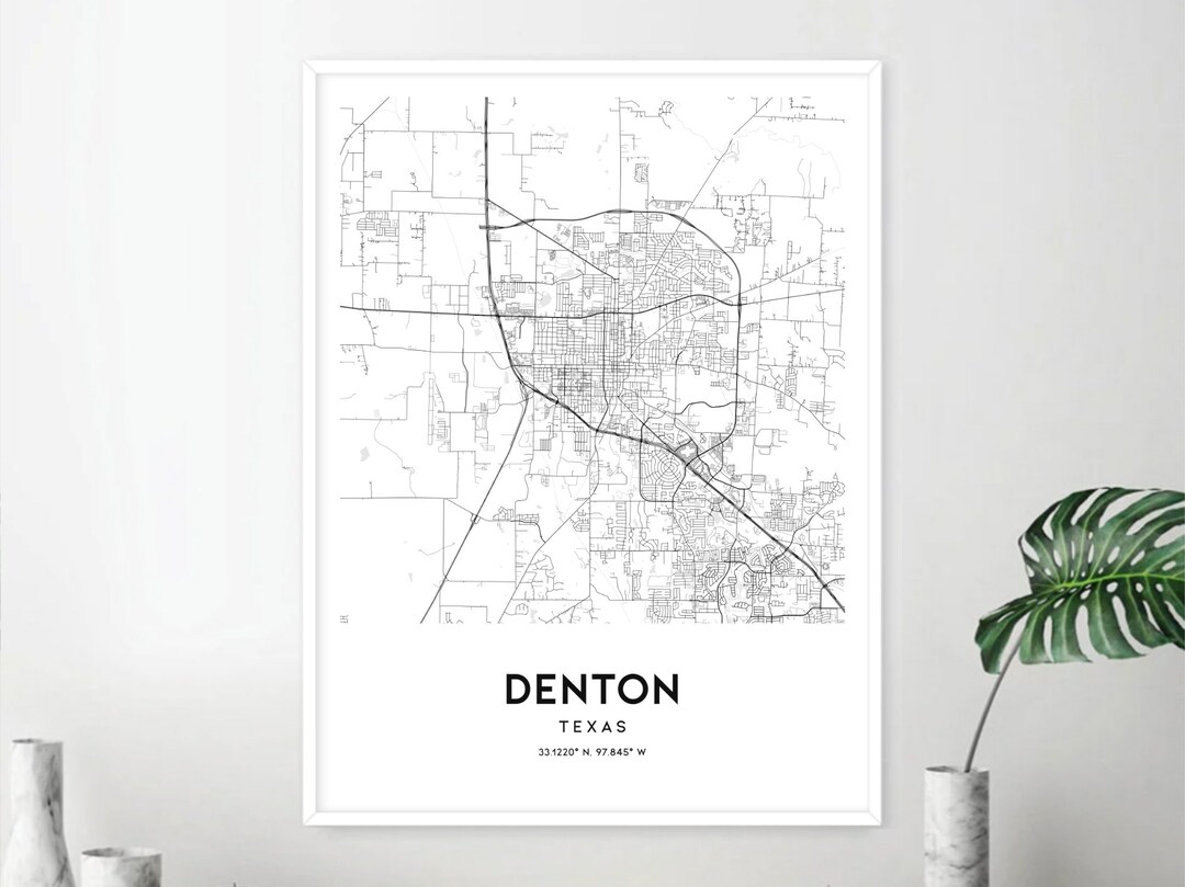 Denton Map Print, Denton Map Poster Wall Art, Tx City Map, Texas Print ...