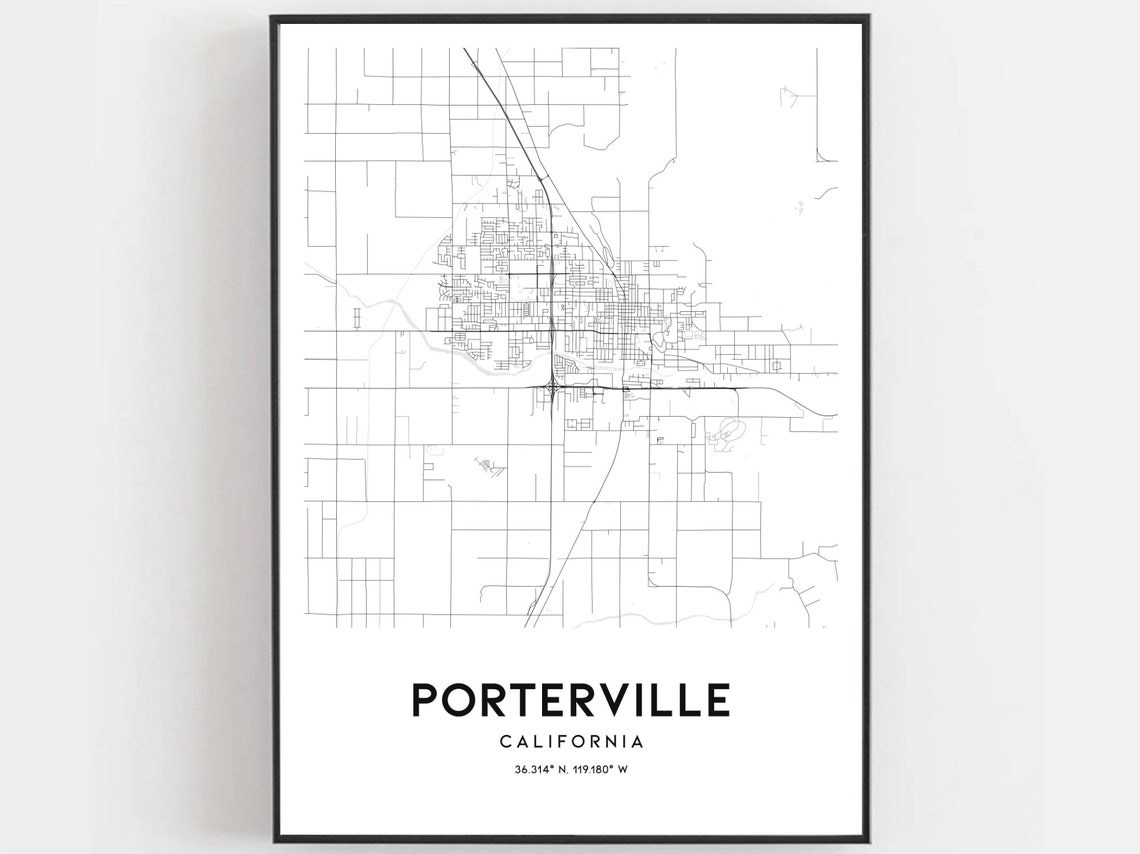 Porterville Map Print Porterville Map Poster Wall Art Ca | Etsy