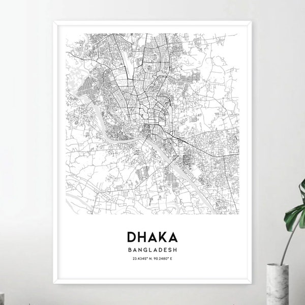 Dhaka Map Print, Dhaka Map Poster Wall Art, Dhaka  City Map, Dhaka Print Street Map Decor, Road Map Gift, D9