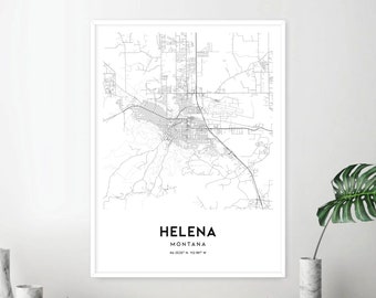 Helena Map Print, Helena Map Poster Wall Art, Mt  City Map, Montana Print Street Map Decor, Road Map Gift, D1389