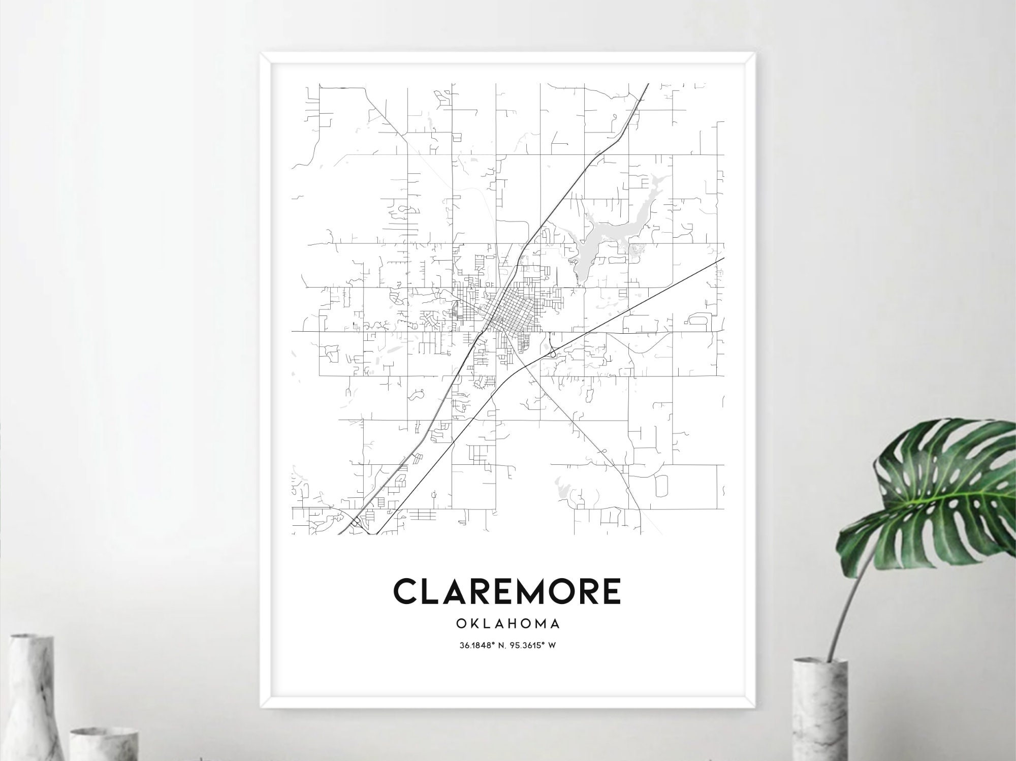 Claremore Map Print, Claremore Map Poster Wall Art, Ok City Map