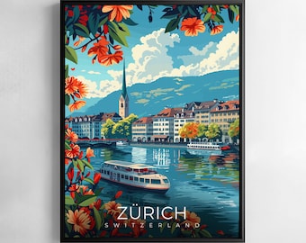 Zurich Print Switzerland Travel Wall Art Cityscape Illustration Poster