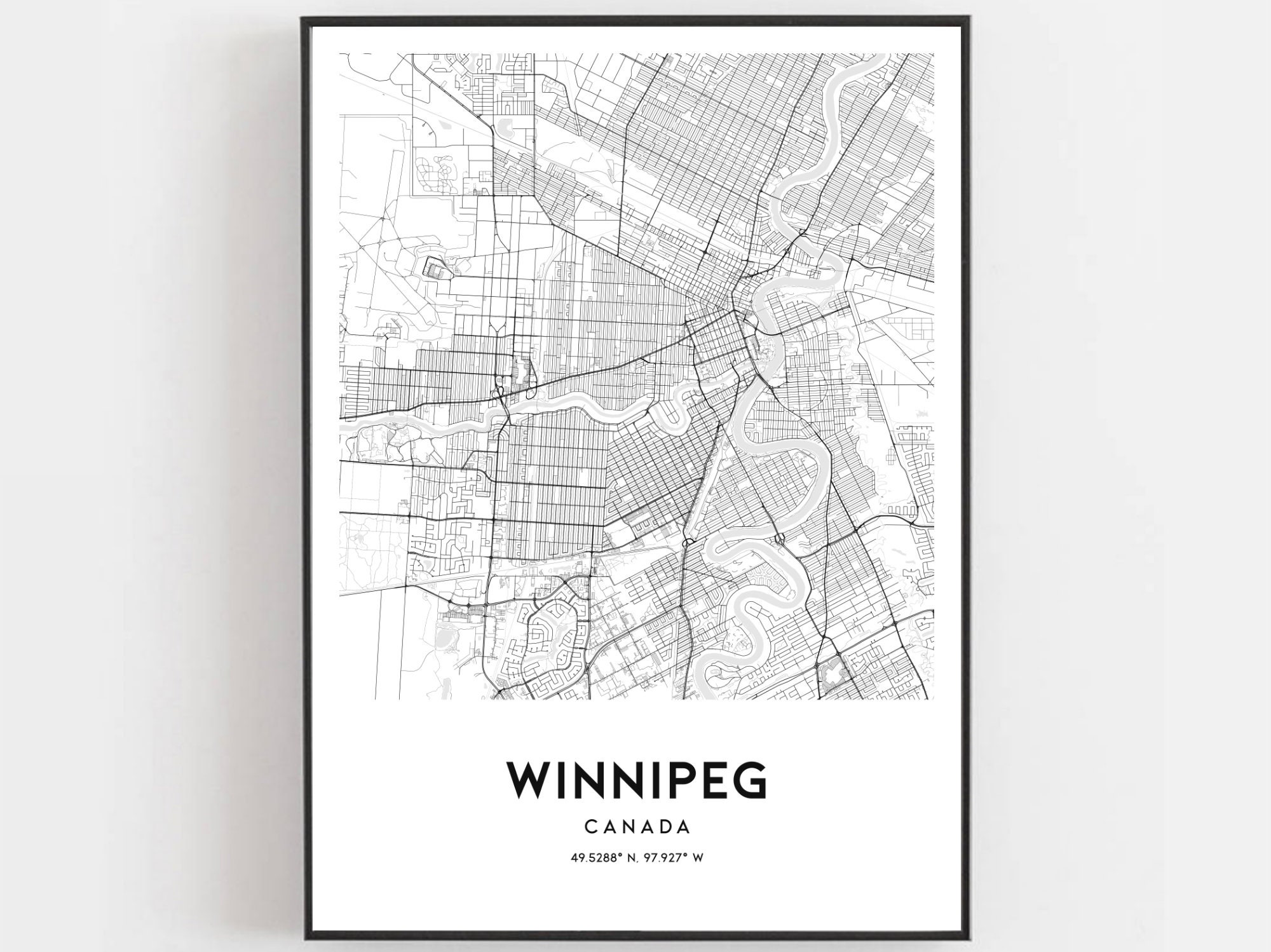 Winnipeg Map Print Winnipeg Map Poster Wall Art Winnipeg Etsy
