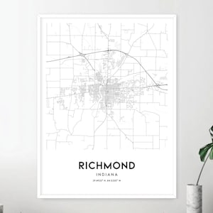 Richmond Map Print, Richmond Map Poster Wall Art, in City Map, Indiana ...