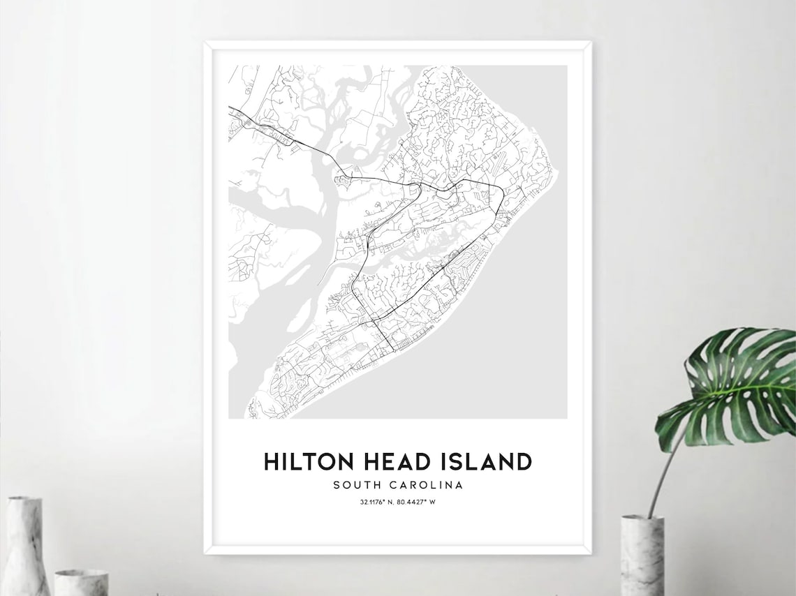 Hilton Head Island Map Print, Hilton Head Island Map Poster Wall Art ...