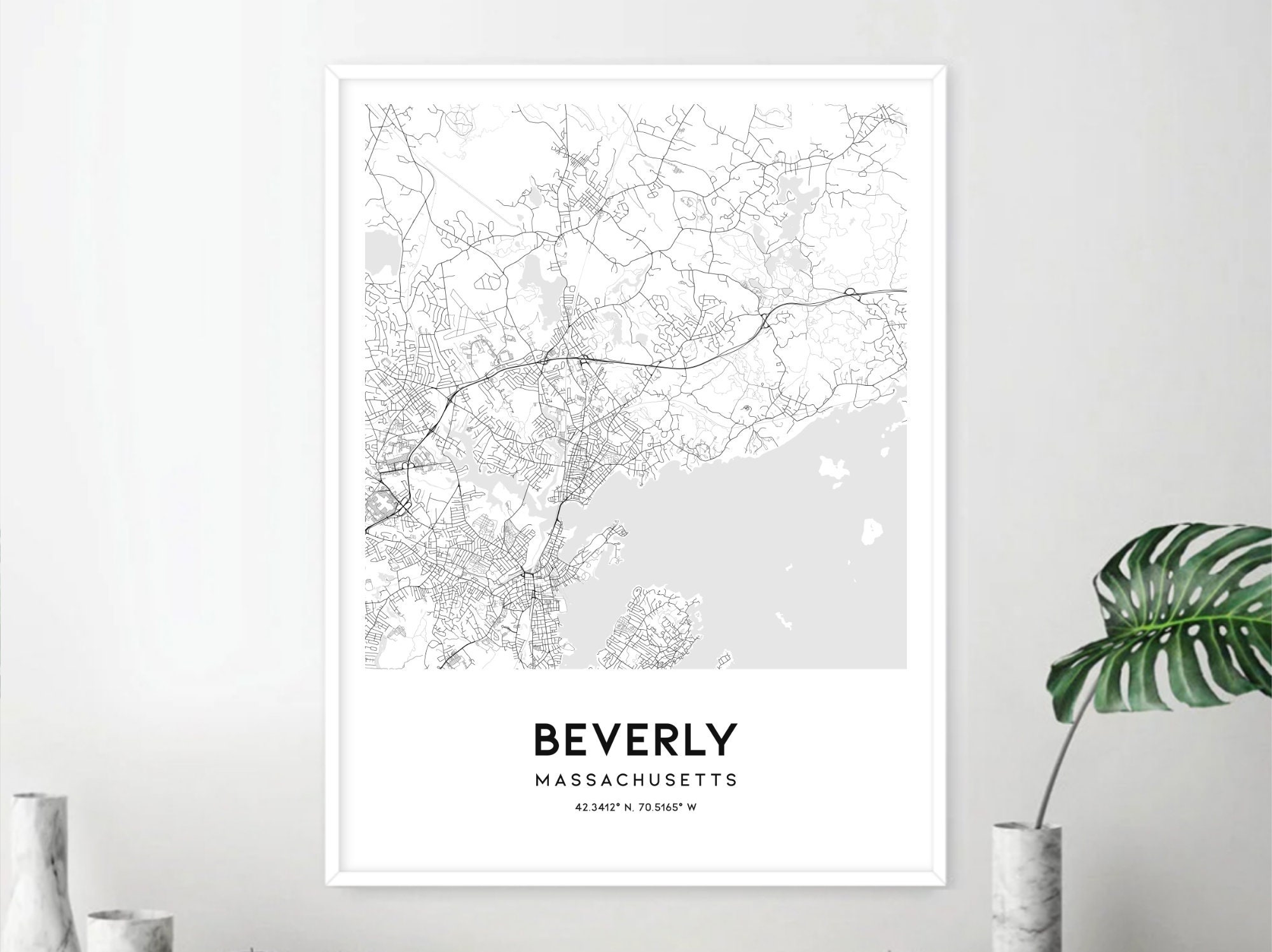 Beverly Map Print Beverly Map Poster Wall Art Ma City Map - Etsy España