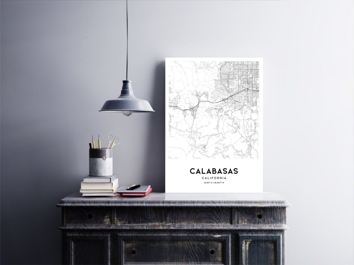 Calabasas Map Print Calabasas Map Poster Wall Art Ca City Etsy