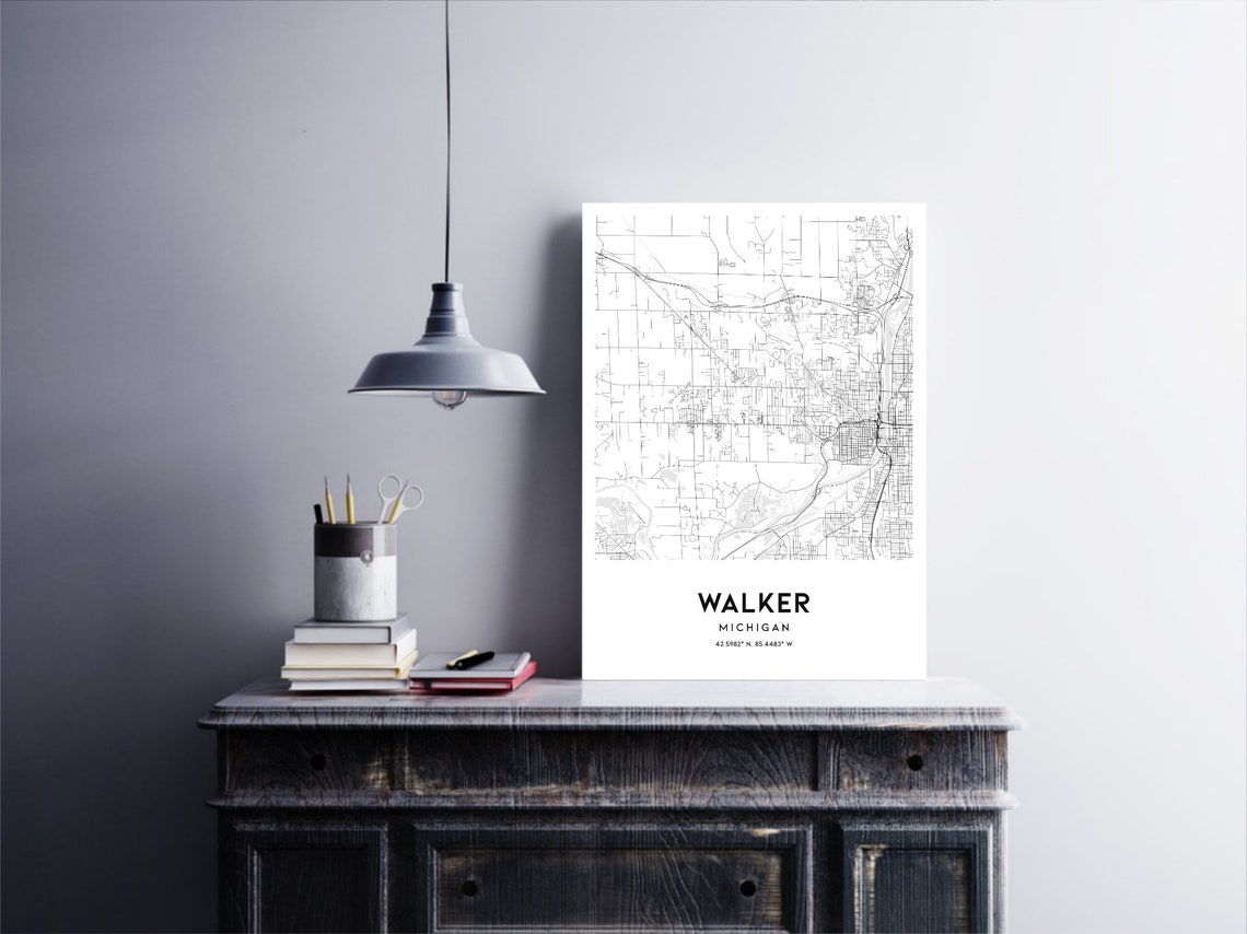 Walker Map Print, Walker Map Poster Wall Art, Mi City Map, Michigan ...
