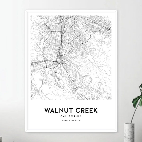 Walnut Creek Map Print, Walnut Creek Map Poster Wall Art, Ca City Map, California Print Street Map Decor, Road Map Gift, D1120
