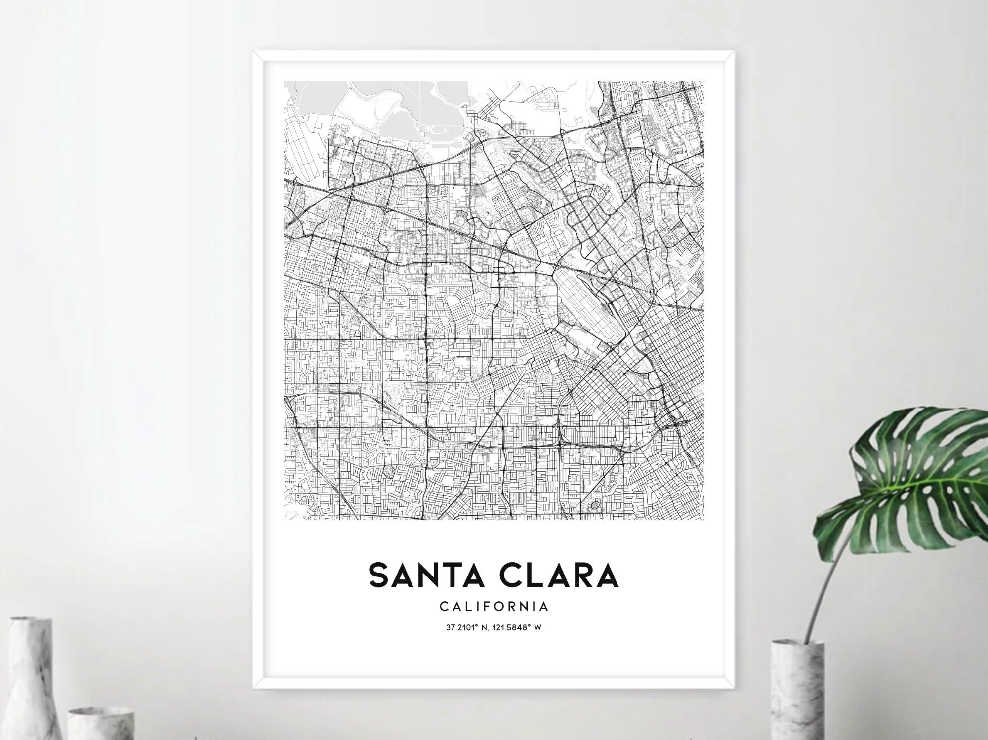 Santa Clara Map Print Santa Clara Map Poster Wall Art Ca - Etsy