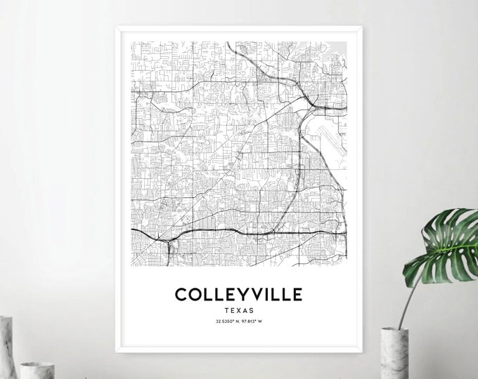 Colleyville Map Print, Colleyville Map Poster Wall Art, Tx City Map ...