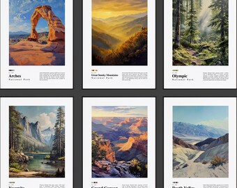 National Park Poster Set of 6 | Park Print | Painting Style Park Posters Gift