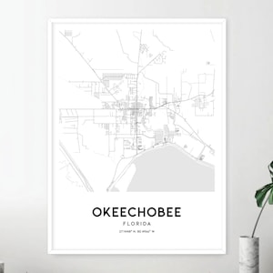 Okeechobee Map Print, Okeechobee Map Poster Wall Art, Fl City Map, Florida Print Street Map ...