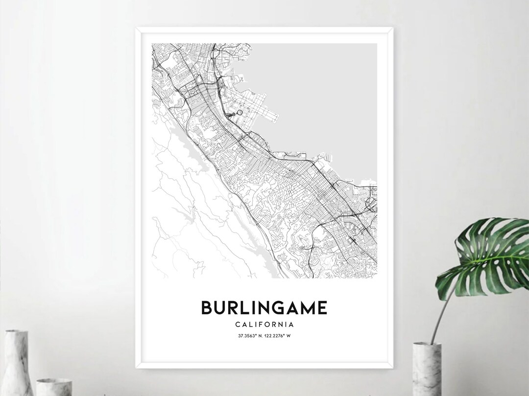 Burlingame Map Print, Burlingame Map Poster Wall Art, Ca City Map